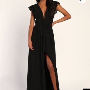 Lulu's Black Ruffle Sleeve Maxi Dress
